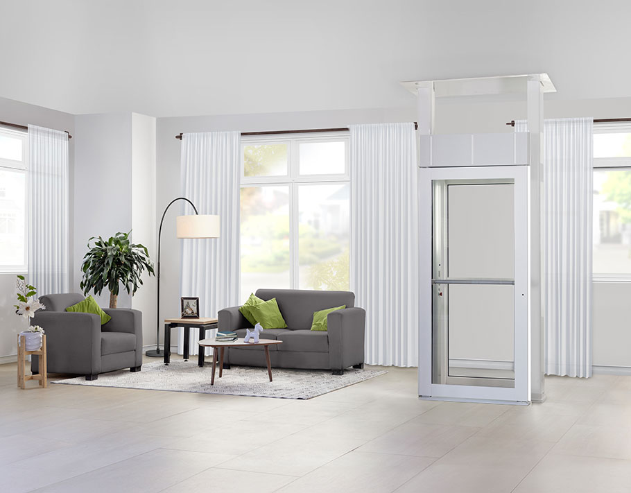 Garaventa lift/Savaria LUMA homelift in a living room of a modern home