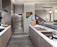 Thumbnail Home elevator with 3 speed doors open halfway in a silver kitchen